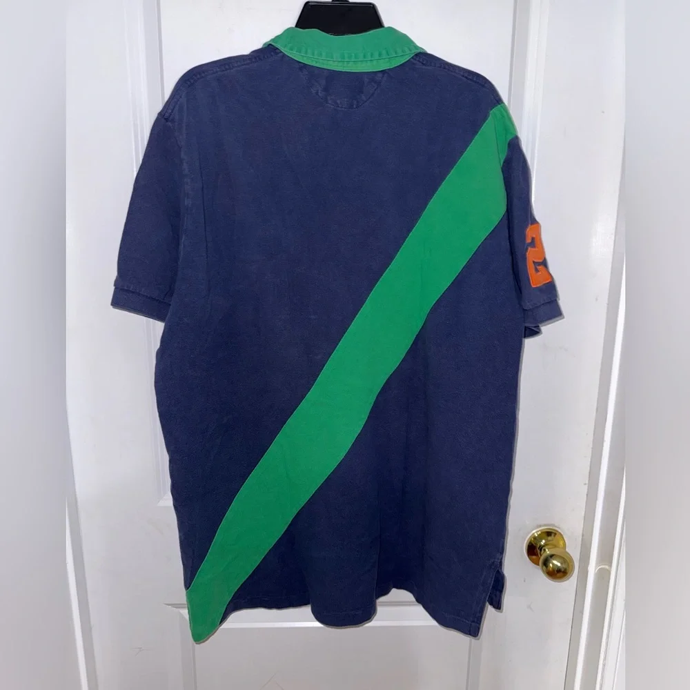 Ralph Lauren Polo Shirt Size XL Big Pony Logo Blue and Green Polo Shirt, 90s Vtg